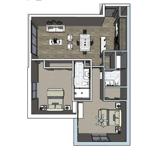 Floor plan for 2 beds, 2 baths, 1208 sqft